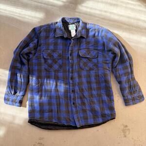 Vintage 90s y2K Ozark Trail Blue and Black Plaid Flannel Shirt Jacket Shacket
